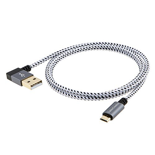 CableCreation 90 Degree Angled Micro USB Cable, Left/Right Angle USB a to Micro B Braided Cord for Dash Cam, Raspberry Pi, GPS