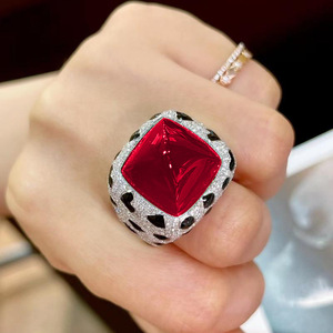 Anillo Ajustable <span class=keywords><strong>de</strong></span> Lujo para Mujer con Zafiro <span class=keywords><strong>de</strong></span> 17 Quilates, Anillo <span class=keywords><strong>de</strong></span> Aniversario con Diamante Rojo Dominante, Anillo <span class=keywords><strong>de</strong></span> Esmeralda con <span class=keywords><strong>Torre</strong></span> <span class=keywords><strong>de</strong></span> Azúcar Grande <span class=keywords><strong>de</strong></span> Leopardo - Product Image 6