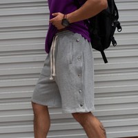 Pantalon de survêtement en coton éponge personnalisé pour hommes, short de sport décontracté avec taille élastique et fermeture à boutons sur le côté ouvert