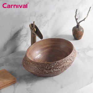 Lavabo de salle de bains en céramique, style irrégulier, Vintage et design, évier de cuisine, grain de <span class=keywords><strong>bois</strong></span>, lavage, pour la salle de bains d'hôtel - Product Image 1