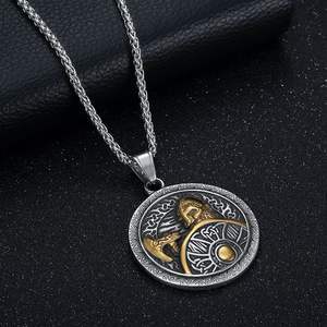 Hot <span class=keywords><strong>Viking</strong></span> <span class=keywords><strong>Warrior</strong></span> axe Shield liontin baja tahan karat pria personalisasi kalung Hip-hop grosir - Product Image 5