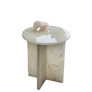 Mesa de Centro de Ónix Blanco Moderna y Lujosa, Mesa Redonda de Piedra de Ónix Personalizada para Sala de Estar, Mueble de Esquina Natural - Product Image 1