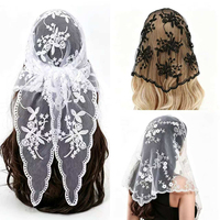 Foulards triangulaires en dentelle florale, châles, voiles de mariée, bandanas, écharpes unies en polyester brodé de dentelle pour femmes musulmanes