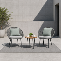 Ensemble bistrot moderne 3 pièces en corde tressée pour extérieur, avec coussins et table d'appoint, idéal pour balcon, jardin, terrasse