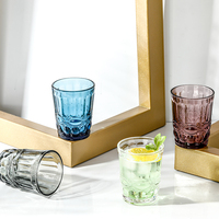 Esthetische vintage versierde geëmbosseerde sodakalkglazen tumbler 276ml, meerkleurig, vaatwasserbestendig, voor feesten, decoratief drinkglas