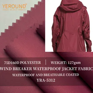 75D Polyester Plain Fabric Waterproof Breathable Coated Outdoor Waterproof Windproof Jacket Fabric