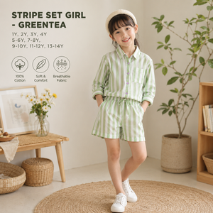 Ensemble rayé pour fille Greentea : un style rayé classique et un confort en coton doux pour les filles coquines au quotidien - Product Image 4