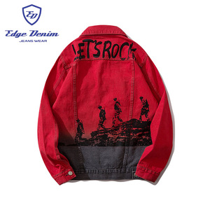 Edge Denim OEM China Factory Supplier Fashion Long Sleeve Red <strong>Colar</strong> Tie Dye Denim <strong>Jacket</strong> for Men - Product Image 2