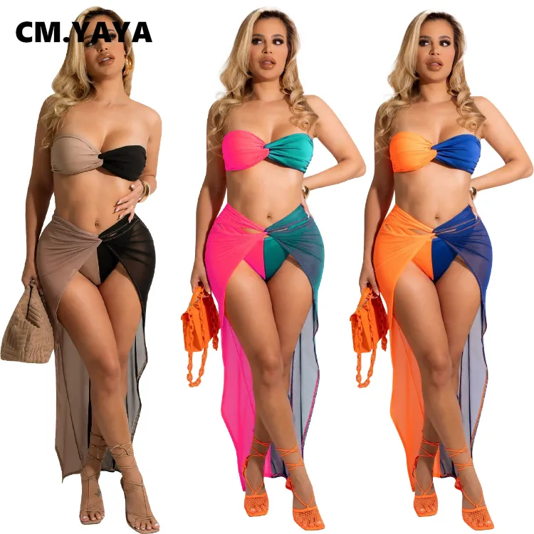 CM है। YAYA सेक्सी चिथड़े महिलाओं Swimwear के स्लैश गर्दन फैशन ठोस तीन टुकड़ा सेट बिकनी + <span class=keywords><strong>शॉर्ट्स</strong></span> + <span class=keywords><strong>मैक्सी</strong></span> स्कर्ट Swimsuits