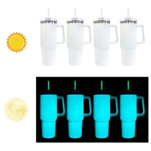 Double Wall Stainless Steel Blank Sublimation 40oz <b>Cup</b> Tumbler Glow in the Dark Mug with Handle <b>Lid</b> <b>and</b> <b>Straw</b> - Product Image 1