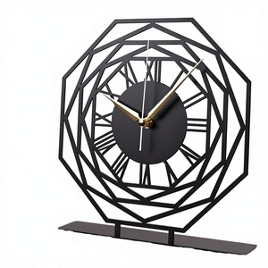 Modern Geometric Black Metal Roman Numeral <b>Table</b> <b>Clock</b> with Gold Hands, Decorative Industrial Desk <b>Clock</b> - Product Image 3