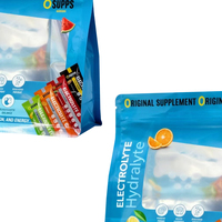 Sachet personnalisé à fond plat pour poudre protéinée, emballage pour barres de boisson sportive électrolytique avec fermeture éclair et fenêtre