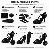 Nouvelles chaussures de danse latine à talons hauts avec strass pour femmes adultes, chaussures de danse carrée noires, sandales de mode latine à semelle souple