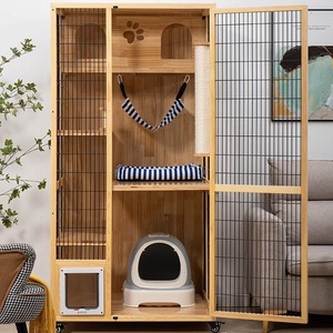 <b>Cat</b> Villa Solid Wood <b>Cat</b> Cage Extra Large Indoor Multifunctional Pet Home Three Four Layer With Litter <b>Box</b> And Hammock - Product Image 1