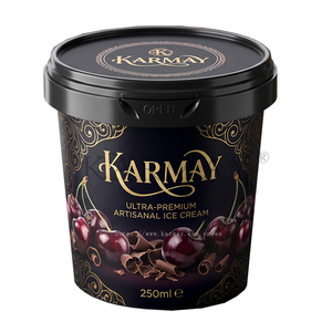 Helado de Chocolate Rico KARMAY, 250 ml, Tazón Redondo de Plástico con Tapa, Diseño con Estampado Dorado - Product Image 6