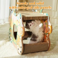 Maison pour chat en carton ondulé double couche, motif citrouille et carrosse de dessin animé, 2 en 1 : griffoir et lit, pour intérieur, montage facile, pour jouer et se reposer