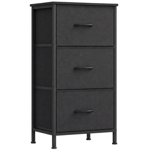 Commode moderne noire à 3 tiroirs avec structure en acier, meuble de rangement autoportant pour chambre à coucher, design en panneaux MDF - Product Image 1