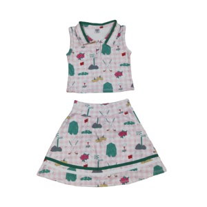Vestido de yoga sin mangas con estampado de cuadros rosas y verdes para bebé niña, modelo GSD3520, venta al por mayor - Product Image 1