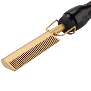 गर्म अफ्रीकी बाल सोने दबाने के लिए कंघी इलेक्ट्रिक कंघी विग बाल Straightener के लिए प्रेस कंघी बाल सीधे ब्रश Curler