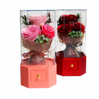 Caja Musical Moderna con Ramo de Rosas de Jabón, Estuche Acrílico con Luz LED para Guardar Joyas, Regalo Romántico para Mujeres, Cumpleaños, Aniversario