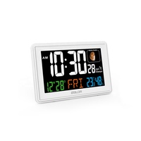 Jam Alarm Atom Digital LCD 2021 B0359, Jam Alarm Atom Digital Panas Warna LCD Temperatur Dalam Ruangan dengan Fase Bulan Jam Meja Termometer Higrometer