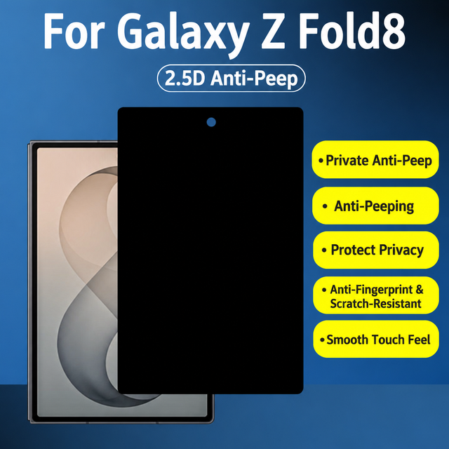 Privacy Cover Screen Protector for Samsung Galaxy Z Fold 8, 9H Tempered Glass Anti Spy Matte HD Clear Full Coverage Black Border