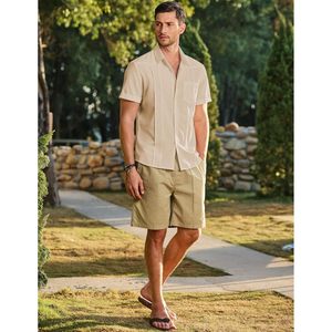 Camisa Guayabera FOXA para Hombre, Manga Corta, Corte Regular, Frente Plisado, 100% Algodón, Transpirable, Informal, para Bodas de Verano - Product Image 4