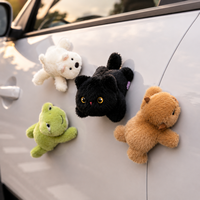 Aimant de réfrigérateur en peluche chat noir mignon, en fibre de polyester douce, design couché, souvenir magnétique, cadeau fantaisie