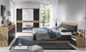 Armoire contemporaine autoportante à 3 portes avec miroir, finition chêne Stirling et noir mat, <span class=keywords><strong>placard</strong></span> de chambre à coucher pour salon - Product Image 3