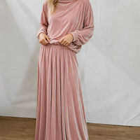 Ensemble Abaya 2 pièces R-867 Hiver à Capuche en Velours Longueur Cheville Manches Longues Coupe Ample Décontracté Islamique Grande Taille