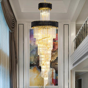 Staircase Hanging Pendant Lights Nordic Design Gold Black Villa Long <b>Crystal</b> <b>Chandelier</b> - Product Image 3