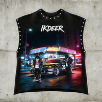 Maßgeschneidertes Herren Vintage Street Style Ärmelloses T-Shirt Schwergewichtiges Übergroßes Distressed-Shirt mit Heißnieten DTG-Druck Loose Fit