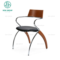 Table Ron Group en pierre, banquette en cuir noir, chaise à structure en acier inoxydable, mobilier moderne de luxe pour café, restaurant