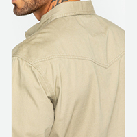 Chemise de travail occidentale pour homme en sergé respirant à boutons pression, manches longues, coupe haute, 100 % coton, pour travaux extérieurs