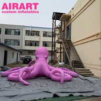Décoration de toit gonflable en forme de méduse rose, ballon animal gonflable amusant en forme de pieuvre avec éclairage LED
