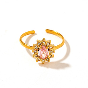 Flower Shape <b>Open</b> <b>Ring</b> Pink Zircon Pave Setting Women's Jewelry Gift - Product Image 4