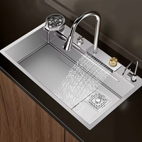 304 étape en acier inoxydable faite à la main au-dessus du robinet cascade multifonction Triple bol éviers de cuisine pour la cuisine