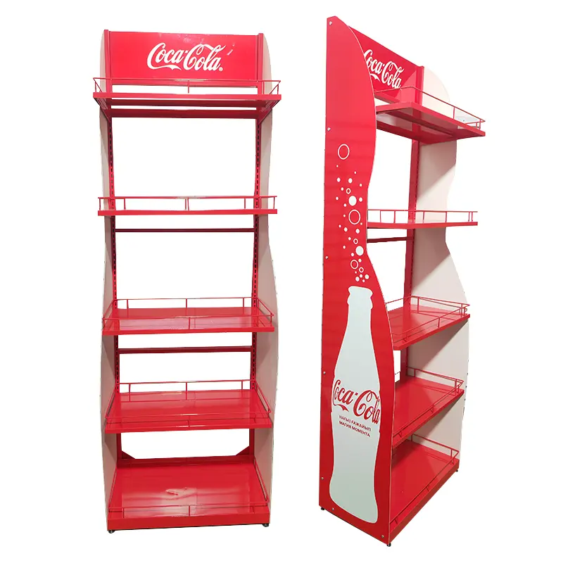 New Fashion Metallic Heavy Duty Multi-tier Beverage Display Rack Floor Stand for Supermarket Retail Shops Shopping Malls