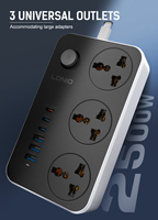 Multiprise universelle LDNIO SC3604C avec 3 prises et prise USB universelle, multiprise avec interrupteur principal de sécurité