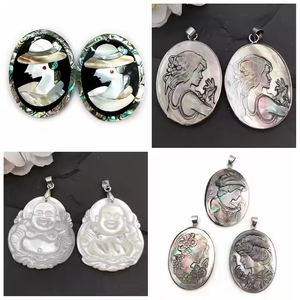 Colgantes de Concha Natural Tallada en Forma de Flor de 5 Pétalos, Estilo Bohemio, Color Gris, Madreperla Grabada, Dijes para Collar, Moda, Venta al Por Mayor - Product Image 6