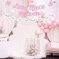 Spanduk Awan Berkilauan Merah Muda, Sepotong Surga Kecil, Spanduk Awan untuk Anak Perempuan, Surga yang Menawan, Dihantar di Awan, Dekorasi Baby Shower