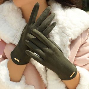 Nouveaux gants d'hiver pour femmes, unis, à doigts entiers, chauds, version coréenne, mignons, en daim - Product Image 4