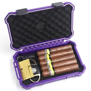 Portable ABS Plastique Voyage Humidor Boîte Étanche Cigare Cas avec Cutter et Accessoires 5 Cigare Capacité
