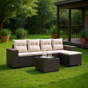 Conjunto de Sofá de Jardín de Ratán PE Marrón con Patas Ajustables, Muebles de Exterior de Diseño Contemporáneo, Cojines de Espuma de Alta Densidad - Product Image 2