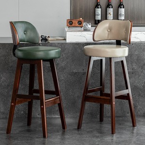 Chaise <span class=keywords><strong>de</strong></span> <span class=keywords><strong>bar</strong></span> sans accoudoirs en <span class=keywords><strong>bois</strong></span> massif, style rétro, luxe léger, cuir véritable, dossier haut, style européen, durable - Product Image 3