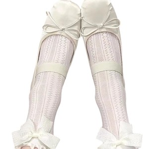 Women's Milky White Bow Mid Calf Slouch <b>Socks</b> <b>Breathable</b> Polyester Solid Color Sweat Absorbing Youth Style - Product Image 4