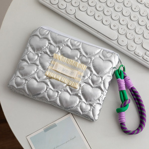 Hot Selling Nylon Waterproof Makeup <b>Bag</b> Large Silver Shiny Zipper Pouch With Label Logo Portable Travel <b>Toiletry</b> <b>Bag</b> - Product Image 3