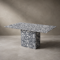 Table en pierre de terrazzo gris écologique sur mesure, design moderne et minimaliste pour hôtel, café, restaurant, salle à manger, villa, personnalisable