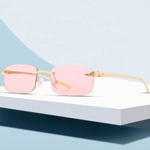 Gafas de Sol de Moda de Lujo al por Mayor 2021, Gafas de Sol Pequeñas sin Marco con Protección UV400 y Montura Metálica para Mujer - Product Image 2