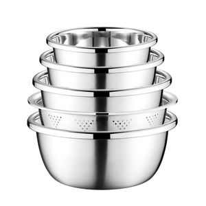 Stainless Steel Bowl Set 5 Piece Multifunction Kitchen Mixing Dough Kneading Vegetable Washing Draining <b>Colander</b> <b>Strainer</b> - Product Image 5